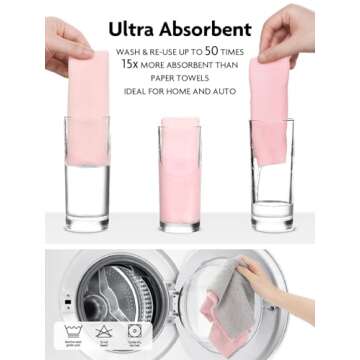 Fantasticlean Microfiber Cleaning Cloth Roll -60 Pack, Tear Away Microfiber Towels, 12" x 12", Reusable, Washable, Scratch Free, Ultra Absorbent Dish Rags for Car, Home, Garage or Shop (Pink & Grey)