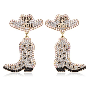 Western Earrings Sparkly Rhinestone Cowgirl Boot Drop Dangle Earrings Fun Handmade Country Concert B...