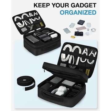 BAGSMART Electronics Travel Organizer Double Layer Charger Organizer Bag Large Tech Organizer Pouch ...