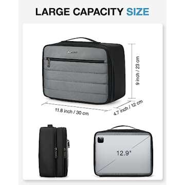 BAGSMART Electronics Travel Organizer Double Layer Charger Organizer Bag Large Tech Organizer Pouch Portable Electronics Accessories Case Cord Storage Bag with Handle for Tablet, Earphone, Grey