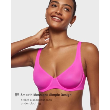 INLYRIC Women's Mesh Balconette Bra Sexy Demi Supportive Comfortable Seamless Underwire Unlined Sheer Bras Bright Pink - Sheer 34B