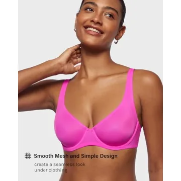 INLYRIC Women's Mesh Balconette Bra Sexy Demi Supportive Comfortable Seamless Underwire Unlined Sheer Bras Bright Pink - Sheer 34B