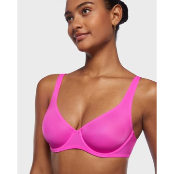 INLYRIC Women's Mesh Balconette Bra Sexy Demi Supportive Comfortable Seamless Underwire Unlined Sheer Bras Bright Pink - Sheer 34B