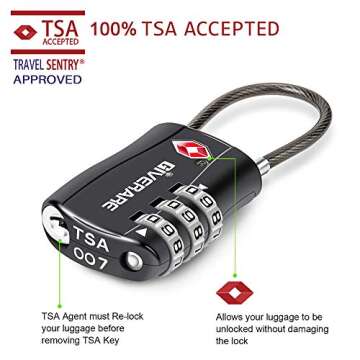 GIVERARE 2 PCS TSA Approved Luggage Locks, Combination Travel Cable Lock, Re-settable 3-Digit Padloc...