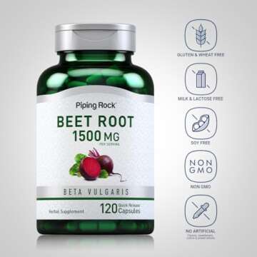 Piping Rock Beet Root Capsules | 1500 mg | 120 Pills | Herbal Extract Supplement | Beta Vulgaris | Non-GMO, Gluten Free