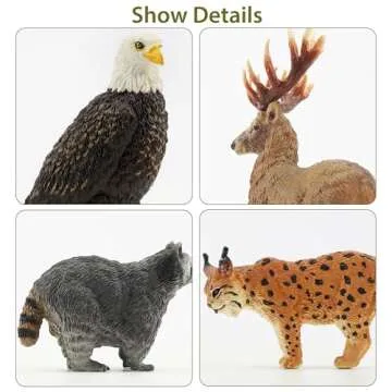 Toymany 12PCS North American Forest Animal Figurines, Realistic Jungle Animal Set Includes Raccoon,Lynx,Wolf,Bear,Eagle, Educational Toy Cake Toppers Christmas Birthday Gift for Kids Toddlers