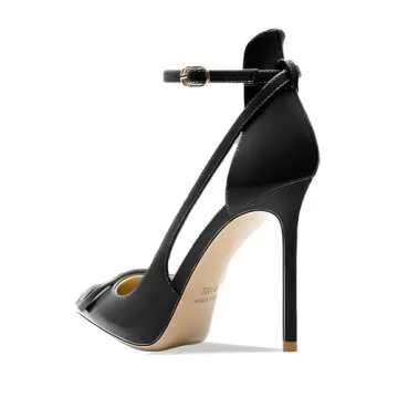 Qunvngutui Women's Pointed-Toe Bag-Toe Strappy V Buckle High-Heeled Shoes Sexy Stiletto Pumps Black Patent Leather US6