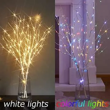 Fudios White Birch Branches with Multicolor LED Lights 32in