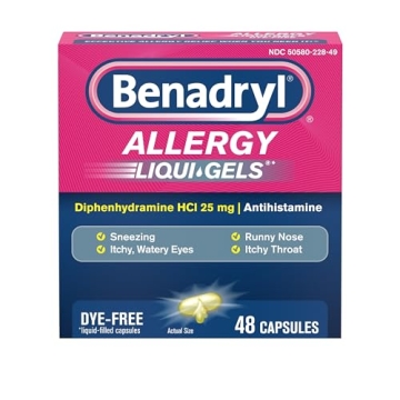 Benadryl Liqui-Gels: Fast-Acting Allergy & Cold Relief, Dye-Free, 48 ct