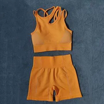 WodoWei Workout Set for Women 2 Piece Shorts Leggings Sports Bra Yoga Gym Outfits(YO612-Orange-L)