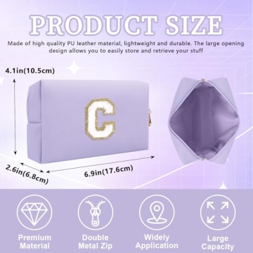 Personalized Initial Letter Patch Makeup Bag - Stylish PU Leather Cosmetic Pouch for Women and Girls