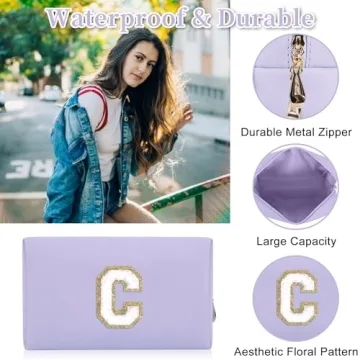 Personalized Initial Letter Makeup Bag for Women and Girls