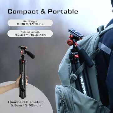 Freewell Carbon Fiber Travel Tripod 59.1" Lightweight 1.98lbs Photo/Video 360°Ball Head (Max Load 5...