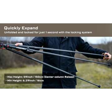 Freewell Carbon Fiber Travel Tripod 59.1" Lightweight 1.98lbs Photo/Video 360°Ball Head (Max Load 5kg/11 lbs), Monopod, Quick-Release Plate, for DSLR Cameras & Smartphones