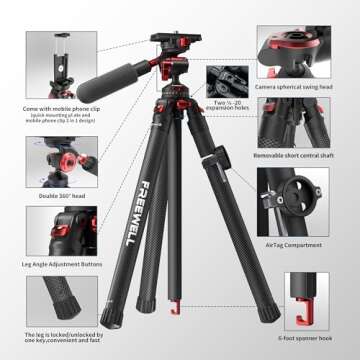 Freewell Carbon Fiber Travel Tripod 59.1" Lightweight 1.98lbs Photo/Video 360°Ball Head (Max Load 5kg/11 lbs), Monopod, Quick-Release Plate, for DSLR Cameras & Smartphones