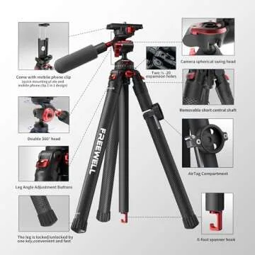 Freewell Carbon Fiber Travel Tripod 59.1" Lightweight 1.98lbs Photo/Video 360°Ball Head (Max Load 5kg/11 lbs), Monopod, Quick-Release Plate, for DSLR Cameras & Smartphones