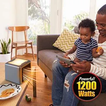 Ontel Handy Heater Pure Warmth 1200W Personal Ceramic Space Heater with Adjustable Heat - Portable, Quiet & Energy Efficient Small Space Heater for Bedroom, Office, Garage & More