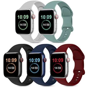 OYODSS 5 Pack Bands Compatible with Apple Watch Band 38mm 40mm 41mm 42mm 44mm 45mm 49mm, Silicone Sport Strap for iWatch Ultra SE Series 8 7 6 5 4 3 2 1 Women Men Black/Wine Red/Cactus/Grey/Navy Blue