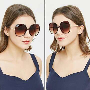 ANDWOOD Oversized Sunglasses for Women Big Large Square Wide Frame Shades Retro Trendy Fashion UV Protection Brown Sun glasses