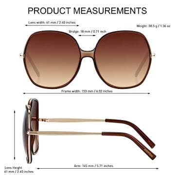 ANDWOOD Oversized Sunglasses for Women Big Large Square Wide Frame Shades Retro Trendy Fashion UV Protection Brown Sun glasses