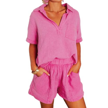 Dokotoo 2 Piece Outfits for Women Fashion Lounge Sets 2024 Summer Sexy Two Piece Solid Textured V Ne...