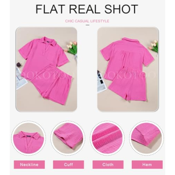 Dokotoo 2 Piece Outfits for Women Fashion Lounge Sets 2024 Summer Sexy Two Piece Solid Textured V Neck Polo Shirts and High Waist Shorts Pants with Pockets Ladies Vacation Tracksuits Rose XXL