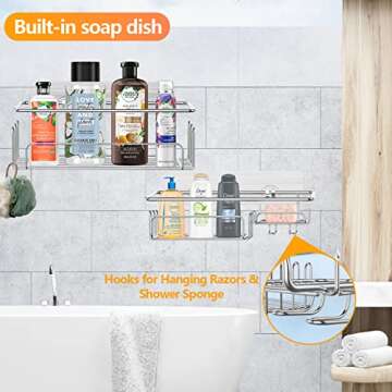 Smatorga Adhesive Shower Caddy (2 Pack), Bathroom Organizer with Soap Holder, 100% SUS304 Stainless ...