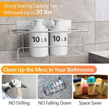 Smatorga Adhesive Shower Caddy (2 Pack), Bathroom Organizer with Soap Holder, 100% SUS304 Stainless Steel Bathroom Shower Storage Rack for Organization and Storage, Silver…