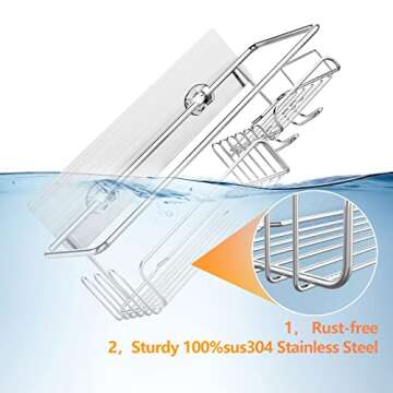 Smatorga Adhesive Shower Caddy (2 Pack), Bathroom Organizer with Soap Holder, 100% SUS304 Stainless Steel Bathroom Shower Storage Rack for Organization and Storage, Silver…