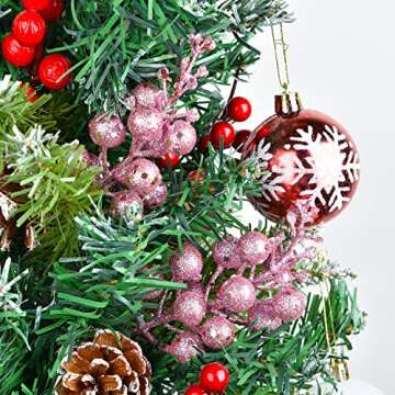 Artiflr 14 Pack Christmas Glitter Berries Stems Clearance, 7.8 Inch Artificial Pink Christmas Picks for Christmas Tree Ornaments, DIY Xmas Wreath, Crafts, Holiday and Home Decor (Pink)