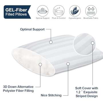 LAVANCE Pillows Queen Size Set of 2 Hotel Collection Pillows 3D Down Alternative Fiber Filling Soft ...