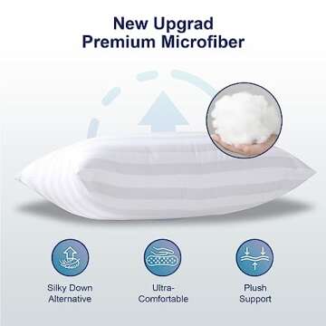 LAVANCE Pillows Queen Size Set of 2 Hotel Collection Pillows 3D Down Alternative Fiber Filling Soft Bed Pillows for Back, Stomach or Side Sleepers-1.2" White Striped, 20"x28"