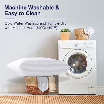 LAVANCE Pillows Queen Size Set of 2 Hotel Collection Pillows 3D Down Alternative Fiber Filling Soft Bed Pillows for Back, Stomach or Side Sleepers-1.2" White Striped, 20"x28"