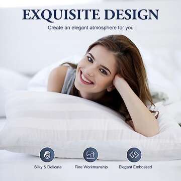 LAVANCE Pillows Queen Size Set of 2 Hotel Collection Pillows 3D Down Alternative Fiber Filling Soft Bed Pillows for Back, Stomach or Side Sleepers-1.2" White Striped, 20"x28"
