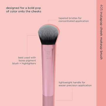 Real Techniques Instapop Cheek Makeup Brush, Face Brush For Blush, Bronzer, & Highlighter, Makeup Brush For Loose Or Pressed Powder, Cruelty Free, Synthetic Bristles, Vegan, 1 Count