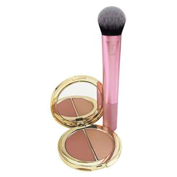 Real Techniques Instapop Cheek Makeup Brush, Face Brush For Blush, Bronzer, & Highlighter, Makeup Brush For Loose Or Pressed Powder, Cruelty Free, Synthetic Bristles, Vegan, 1 Count