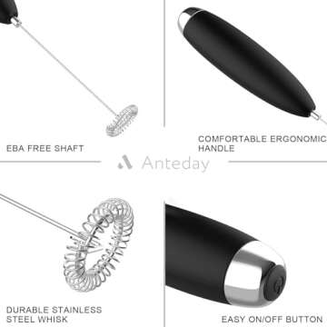 Anteday Electric Milk Frother Handheld, Frother Wand for Coffee, Battery Operated (Not included) Dri...