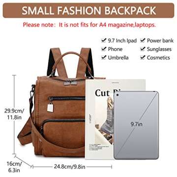 RAVUO Women Backpack Purse, PU Leather Mini Backpack Fashion Shoulder Bag for Ladies Three Ways to Carry (Brown)