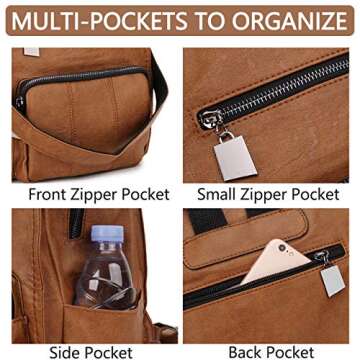 RAVUO Women Backpack Purse, PU Leather Mini Backpack Fashion Shoulder Bag for Ladies Three Ways to Carry (Brown)