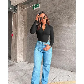 Shop OQQ Sexy Ribbed Zip Bodysuits - 2 Pack Tops