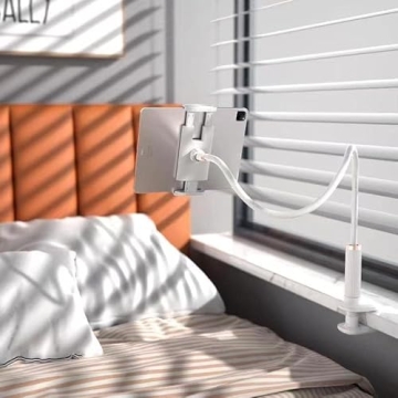 Niumowa Gooseneck Tablet Holder - Flexible Tablet Stand, Tablet Holder,Cell Phone Holder,Cell Phone Stand, Flexible Adjustable Arm in Bed for/Mobile Phone/Switch/etc, 98 cm Total Length (White)