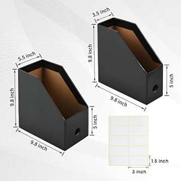 Tunnkit Cardboard Magazine Holder Set of 6, High-Capacity Folder Holder with Label, 2 Sizes Black Magazine File Holder for Home, Office and School