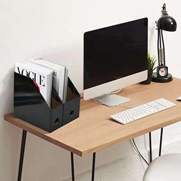 Tunnkit Cardboard Magazine Holder Set of 6, High-Capacity Folder Holder with Label, 2 Sizes Black Magazine File Holder for Home, Office and School