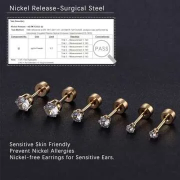 LOLIAS Small Hypoallergenic Flat Back Stud Earrings for Women Men 14K Gold Plated Surgical Stainless Steel Earring Sets Tiny Screw Back Cartilage Earring (Gold)