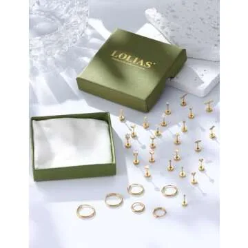 LOLIAS Small Hypoallergenic Flat Back Stud Earrings for Women Men 14K Gold Plated Surgical Stainless Steel Earring Sets Tiny Screw Back Cartilage Earring (Gold)