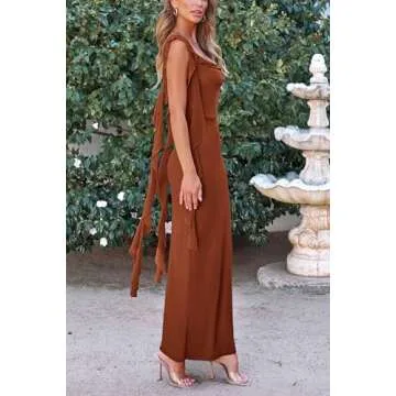 PRETTYGARDEN Women's Summer Long Formal Wedding Guest Dress Sleeveless Ruffle Cocktail Party Maxi Bodycon Dresses (Caramel,Large)