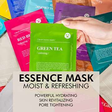 DERMAL Hydrating Facial Mask Pack of 10 – Moisturizing Korean Essence Sheet Masks 0.85 fl. oz. (25...