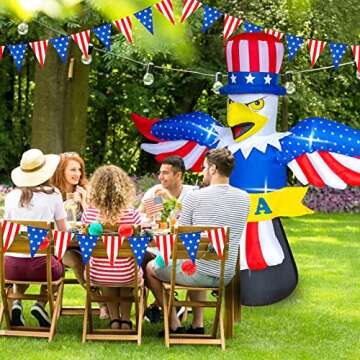 ZIZWO Independence Day Inflatable Outdoor Decorations - 4th of July Inflatables Patriotic Bald Eagle Blow Up Yard Decoration 6.6FT with LED Lights for Celebration Garden Lawn