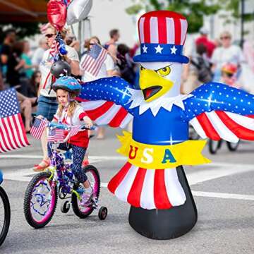 ZIZWO Independence Day Inflatable Outdoor Decorations - 4th of July Inflatables Patriotic Bald Eagle Blow Up Yard Decoration 6.6FT with LED Lights for Celebration Garden Lawn