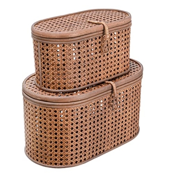 Modern Decorative Oval Woven Rattan Storage Boxes Set